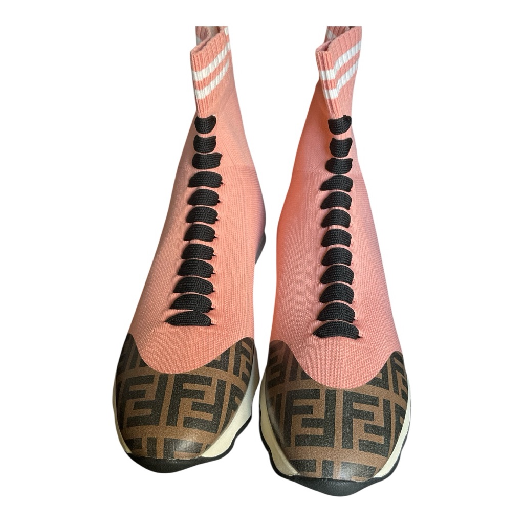 Fendi Women's Pink And Brown Logo Sneakers